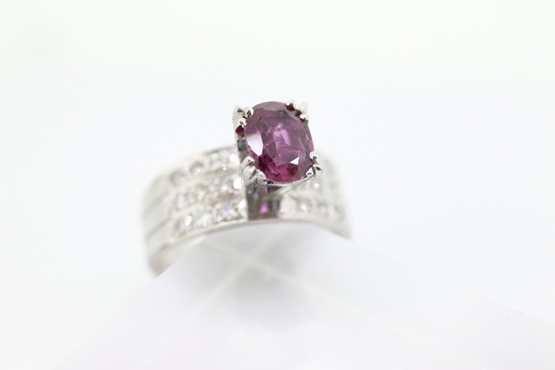 Natural Ruby Diamond Ring. PLATINUM Ruby Solitaire engagement ring. Oval ruby Platinum ring. Diamonds. Wide band. st(470)