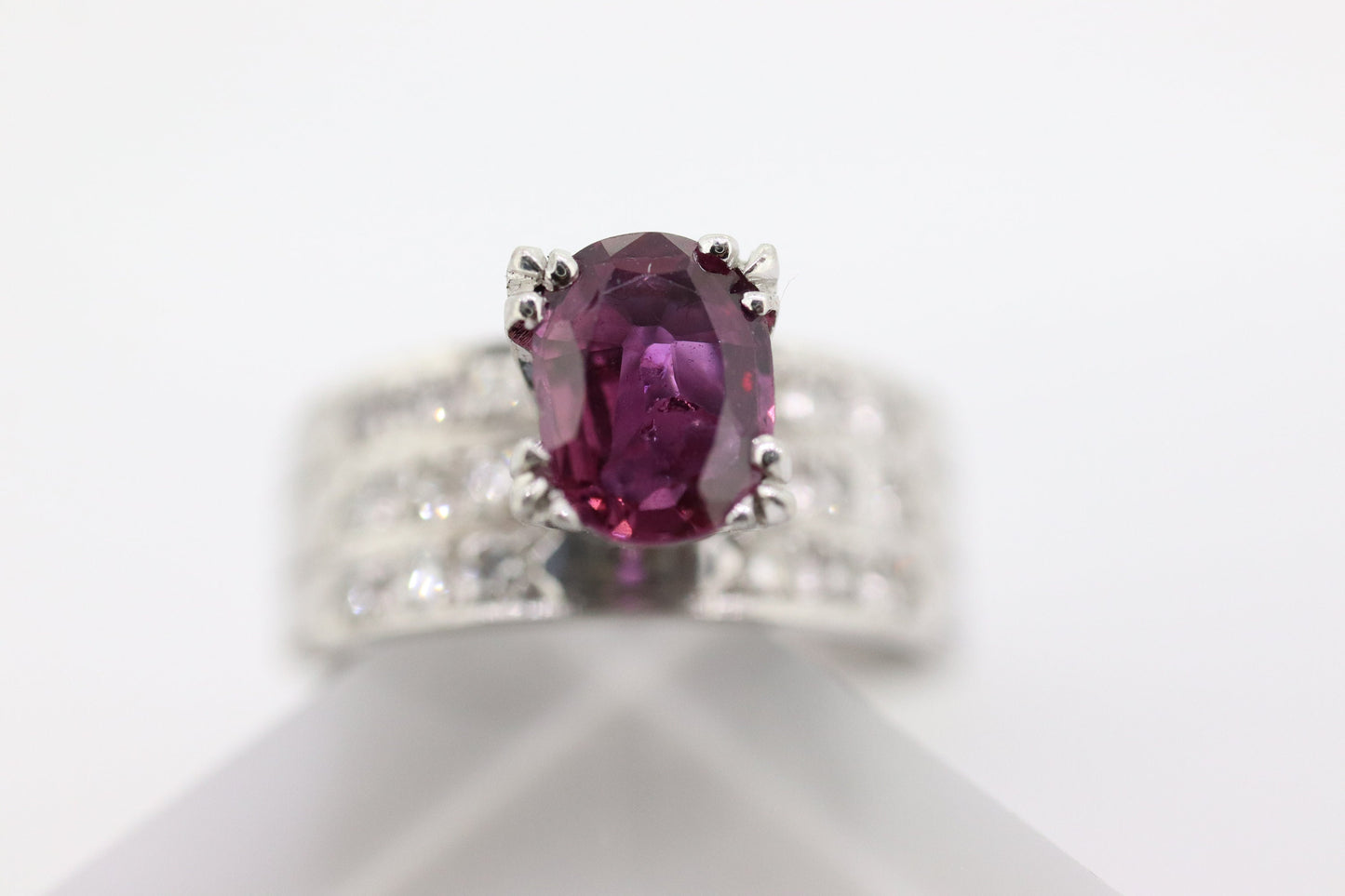 Natural Ruby Diamond Ring. PLATINUM Ruby Solitaire engagement ring. Oval ruby Platinum ring. Diamonds. Wide band. st(470)