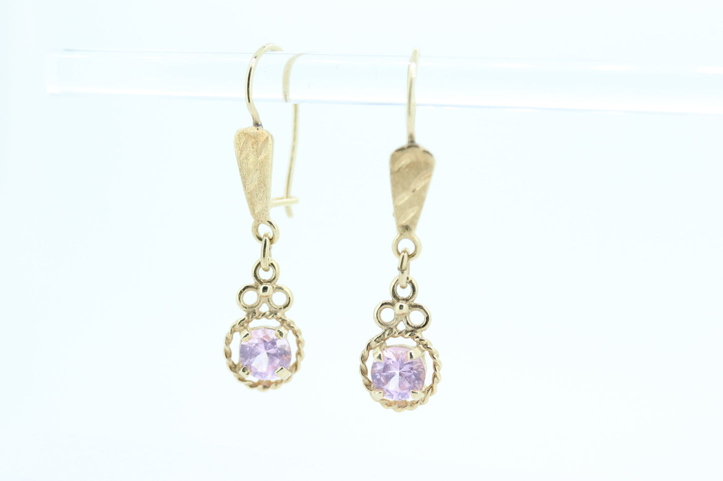 14k PINK Sapphire Dangle Earrings. PINK Sapphire Prong Earrings. st(110)