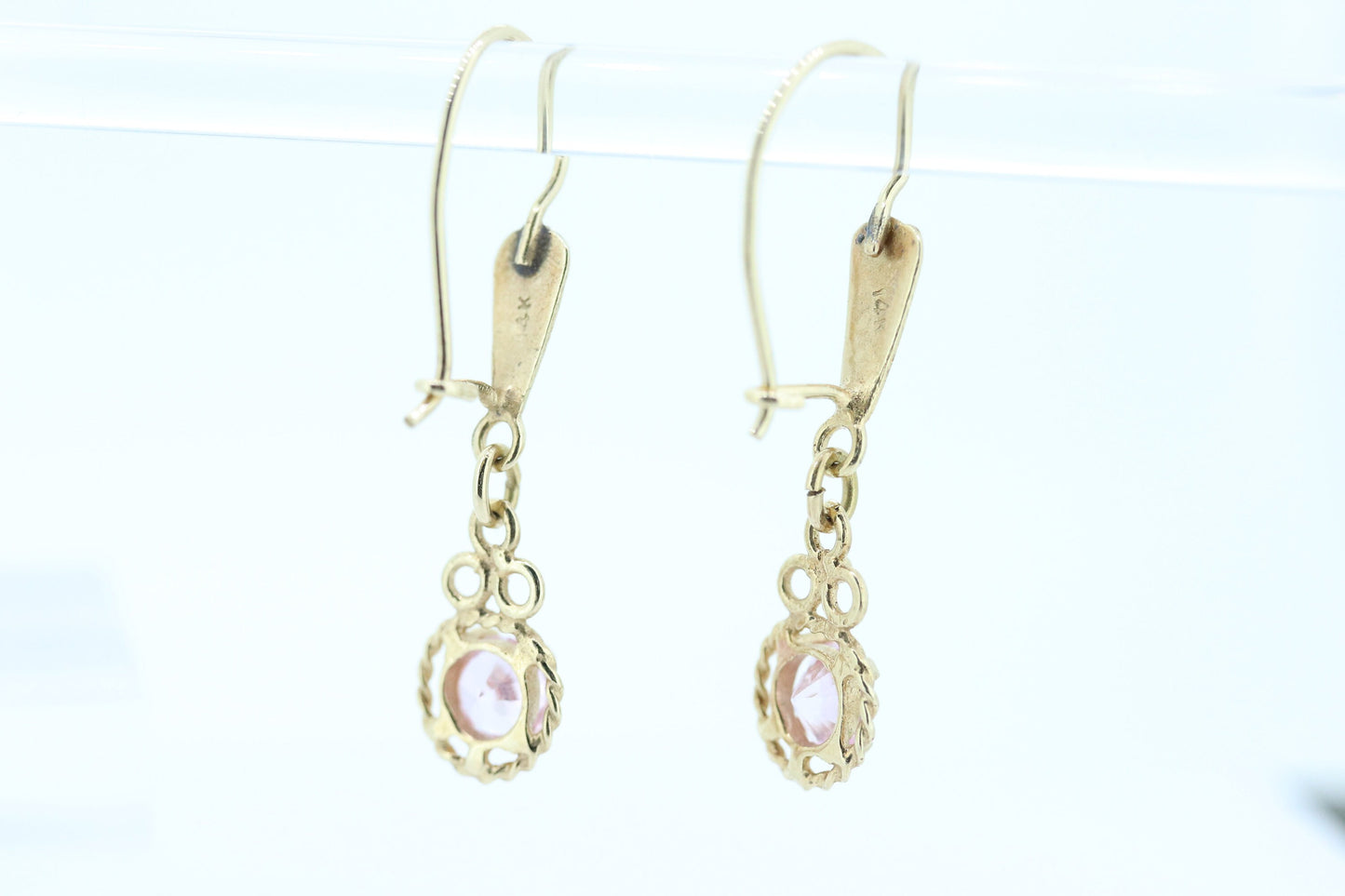 14k PINK Sapphire Dangle Earrings. PINK Sapphire Prong Earrings. st(110)