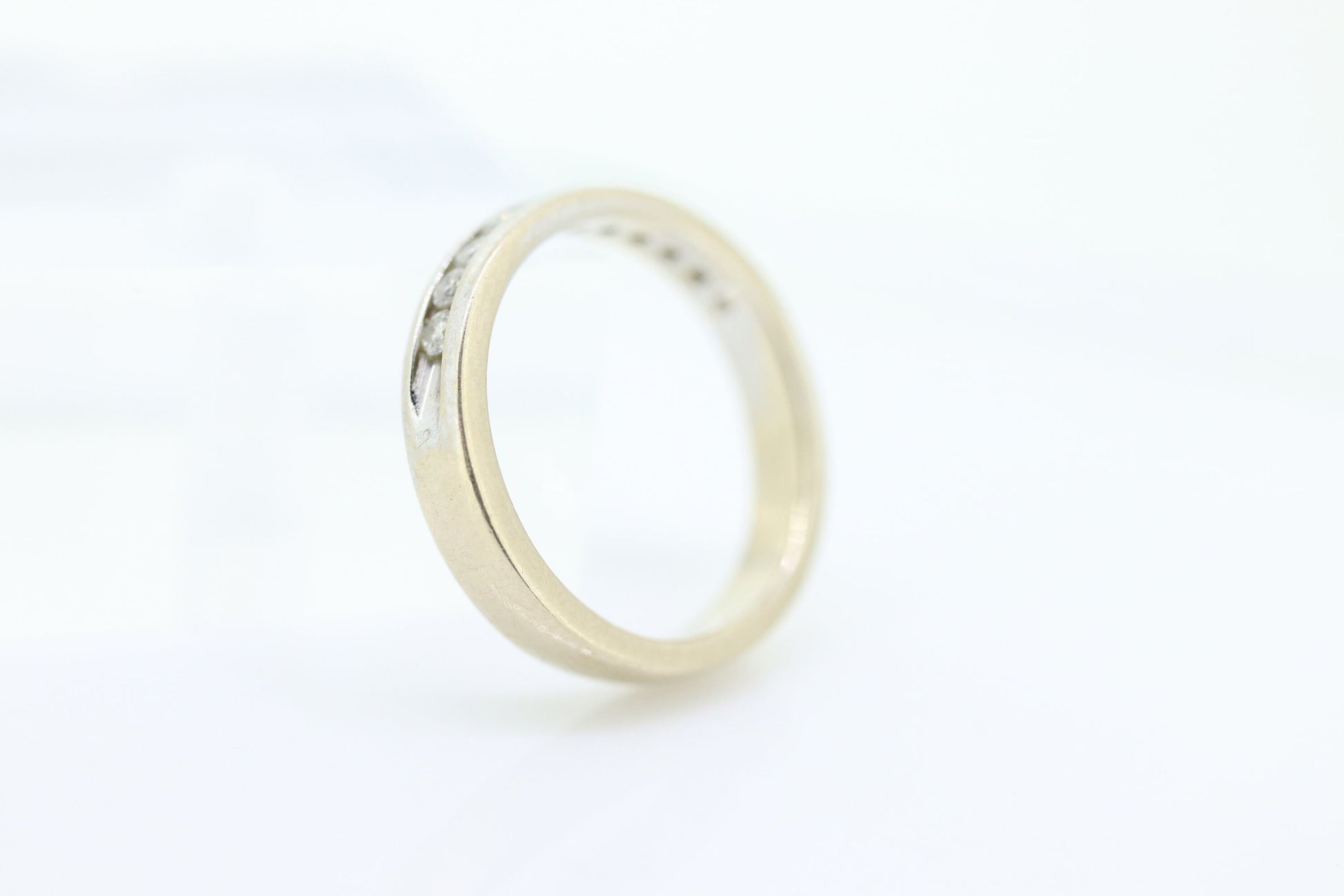 14k Channel Diamond Eternity Wedding Band. Unisex Diamond channel eternity ring . Comfort fit. st(176)