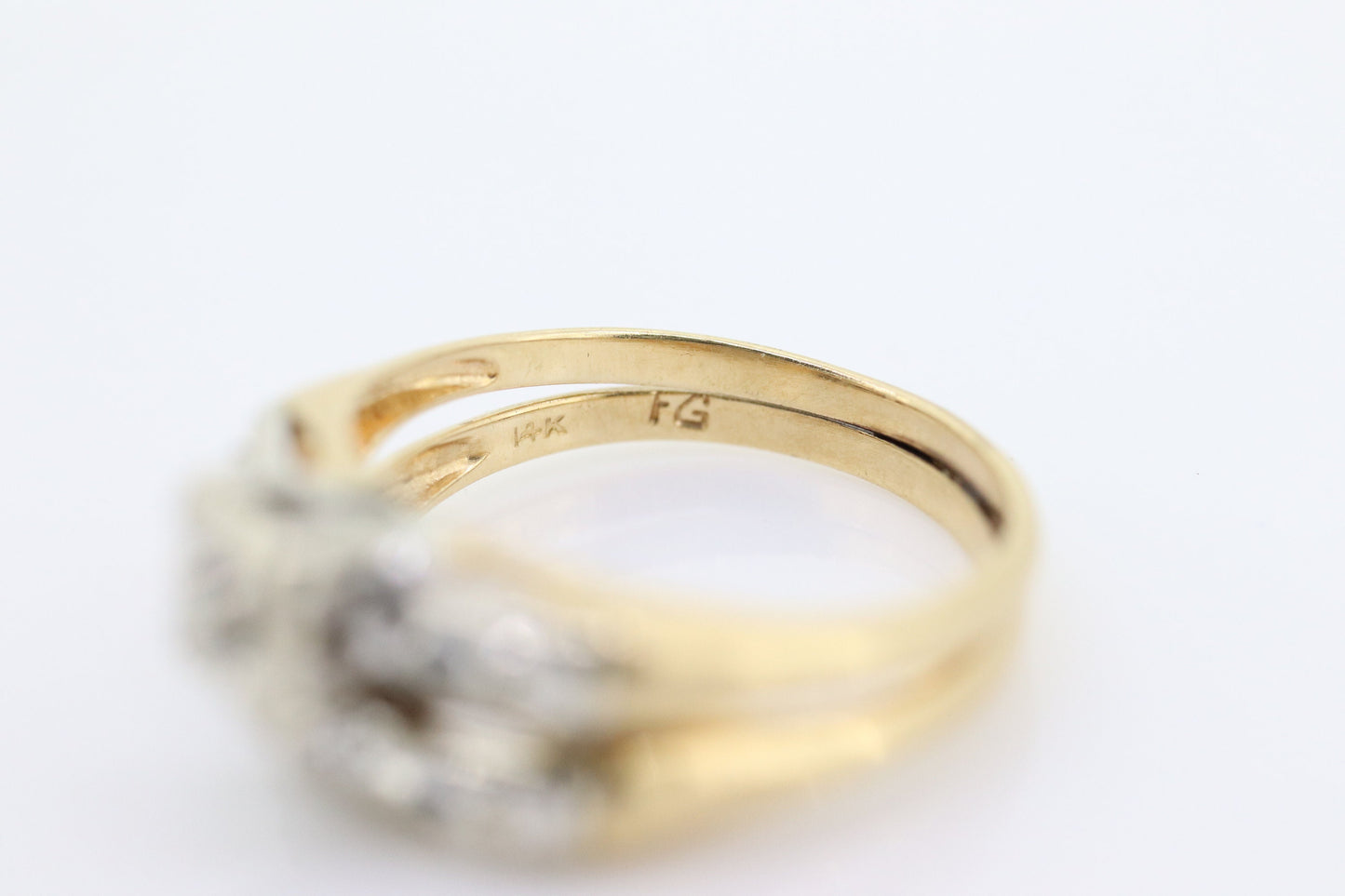Art Deco Engagement Wedding Diamond Ring Set. Vintage 1930s or 1940s Wedding Ring Set. 14k Multi-Tone with a Diamond. st(165)