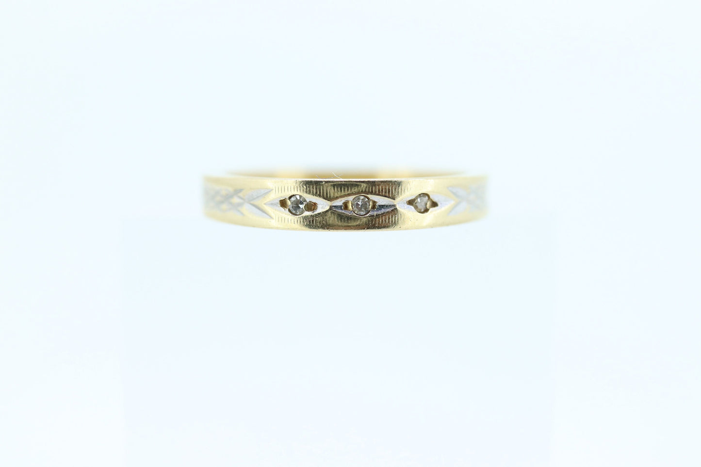 ARTCARVED 14k Gold Diamond Band. Art carved engraved textured band. Jr Wood Art Deco Diamond. st132