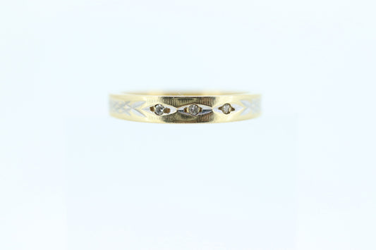 ARTCARVED 14k Gold Diamond Band. Art carved engraved textured band. Jr Wood Art Deco Diamond. st132