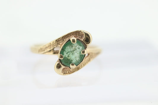 14k Oval Natural Emerald Yellow gold bypass ring. Genuine Natural Emerald Ring. st(88)