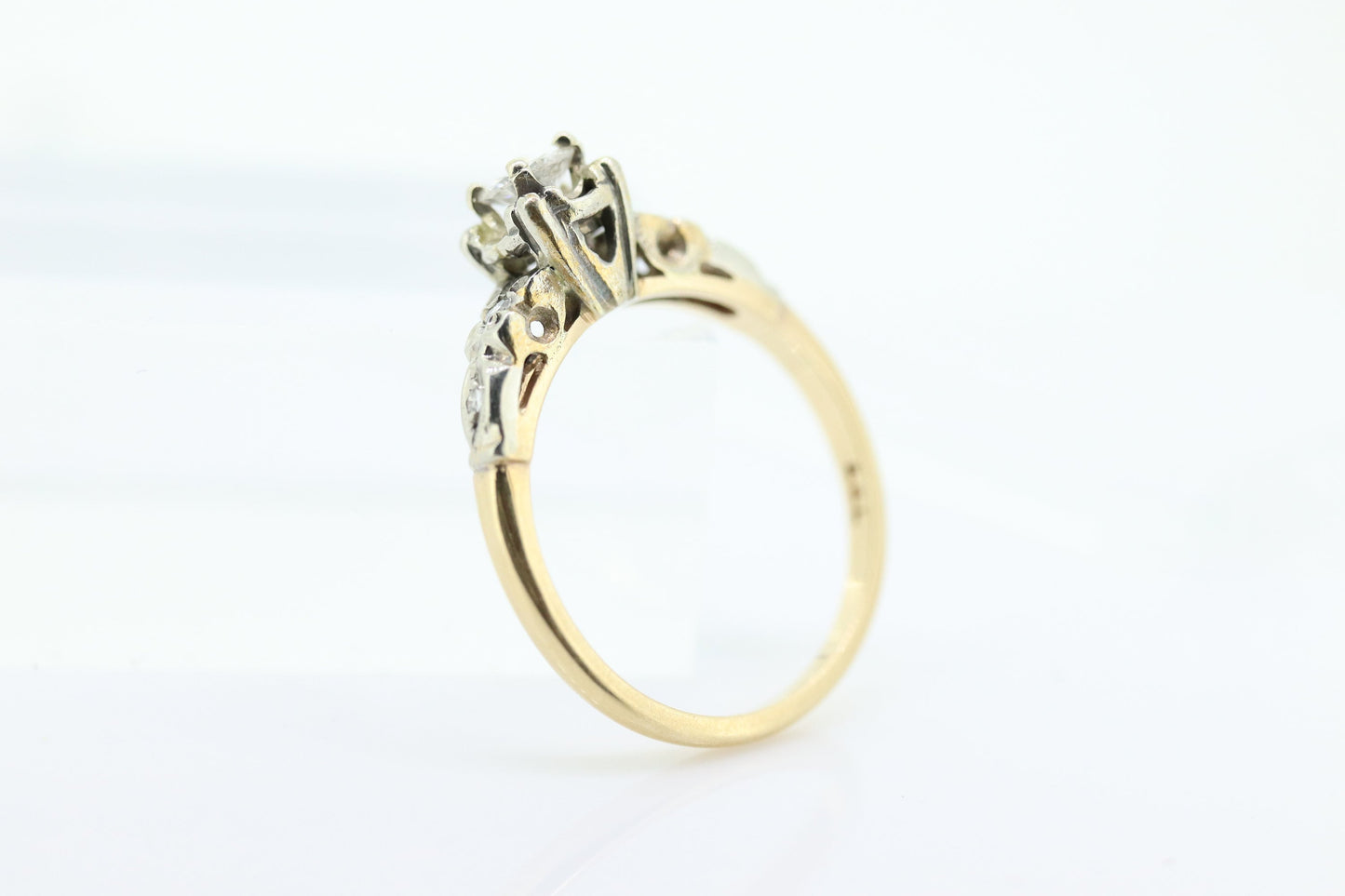 Art Deco Diamond Solitaire filigree Ring. 14k Gold Old European Cut diamond square Ring st(207)