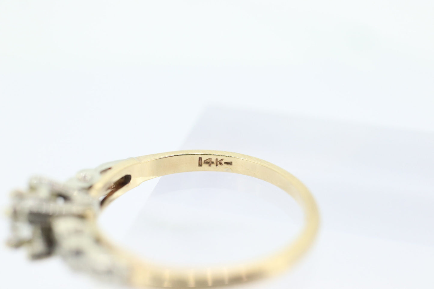 Art Deco Diamond Solitaire filigree Ring. 14k Gold Old European Cut diamond square Ring st(207)