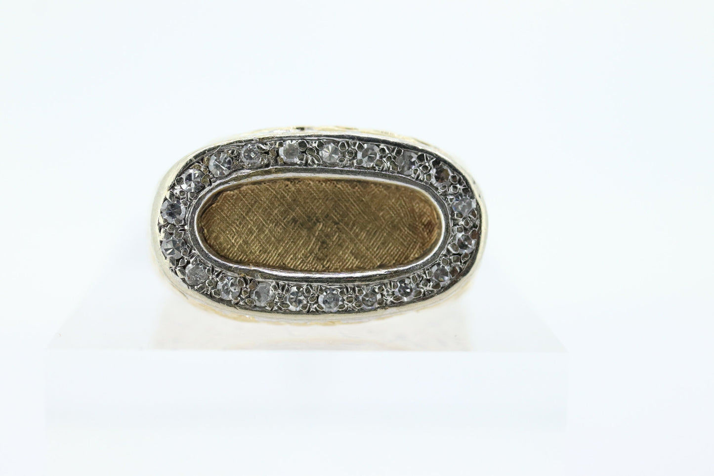 14k Diamond Flat signet ring. Diamond outline set into Signet travertine band. Nugget Shank cocktail ring st(460/11)