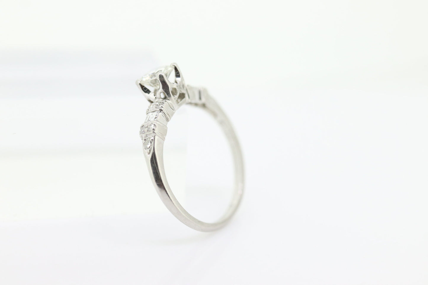Platinum TRAUB Orange Blossom Ring. Diamond Solitaire Claw Set. Antique Platinum ORANGE Blossom Ring. Stock(402/50)