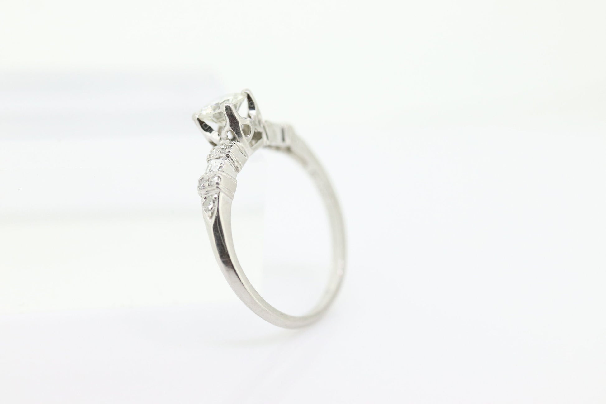 Platinum TRAUB Orange Blossom Ring. Diamond Solitaire Claw Set. Antique Platinum ORANGE Blossom Ring. Stock(402/50)