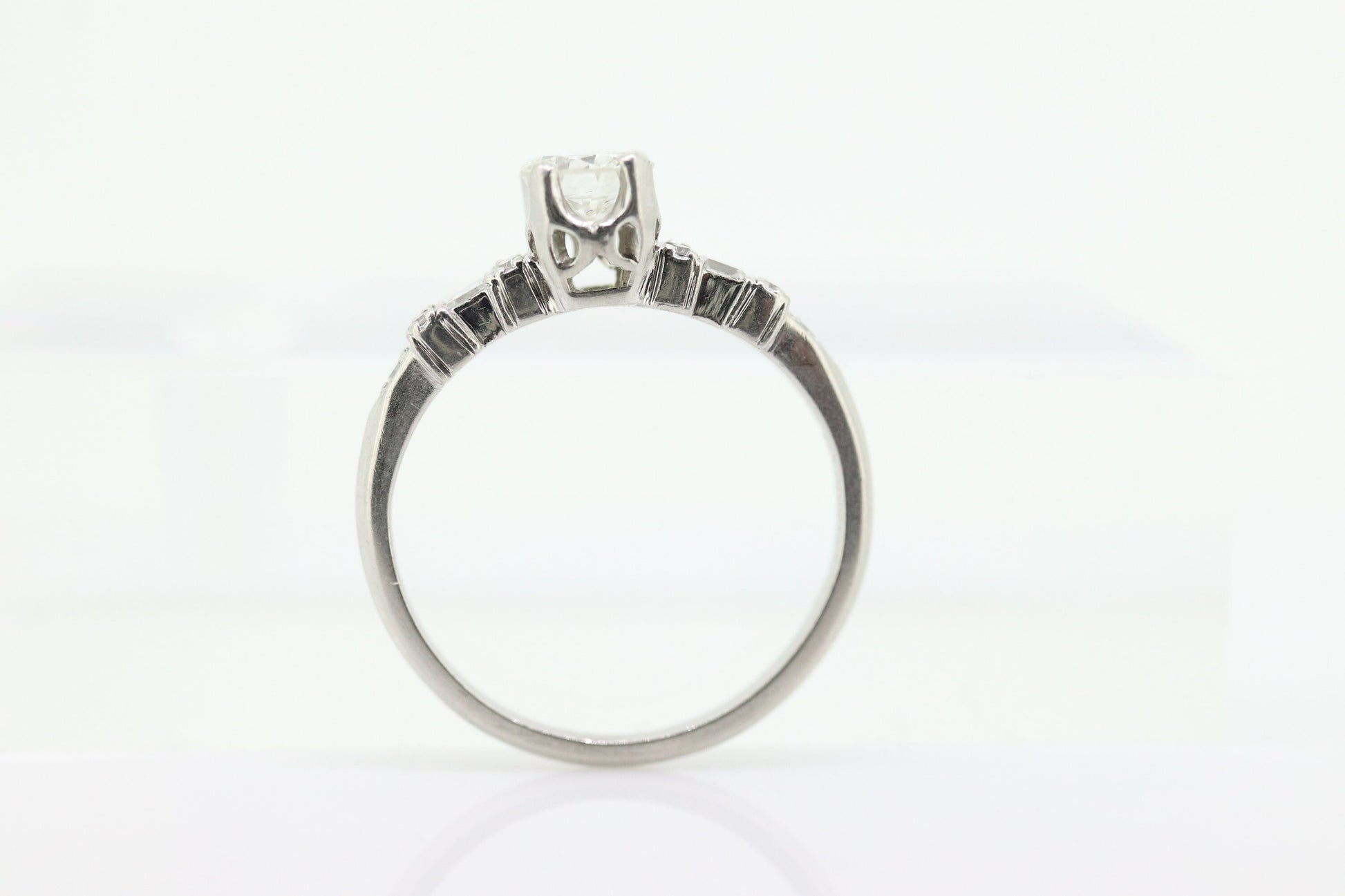 Platinum TRAUB Orange Blossom Ring. Diamond Solitaire Claw Set. Antique Platinum ORANGE Blossom Ring. Stock(402/50)