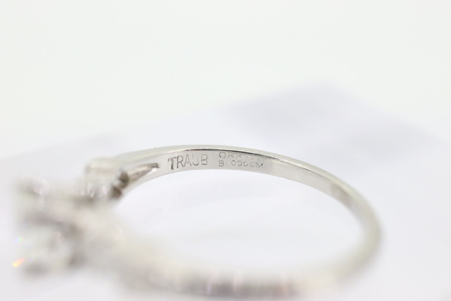 Platinum TRAUB Orange Blossom Ring. Diamond Solitaire Claw Set. Antique Platinum ORANGE Blossom Ring. Stock(402/50)