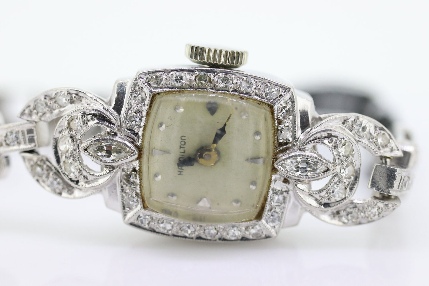 Hamilton watch. Hamilton Platinum and Diamond manual Ladies wristwatch. Platinum Diamond Cable Mechanical watch. st(425/50)