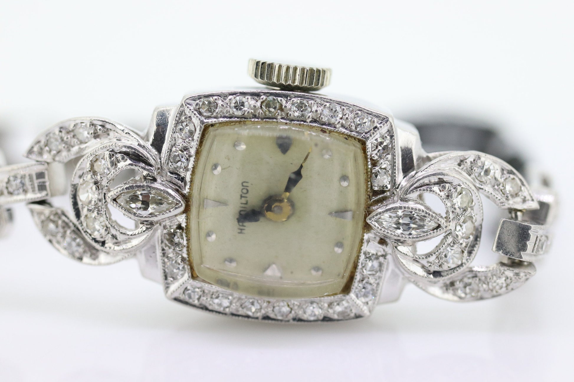 Hamilton watch. Hamilton Platinum and Diamond manual Ladies wristwatch. Platinum Diamond Cable Mechanical watch. st(425/50)