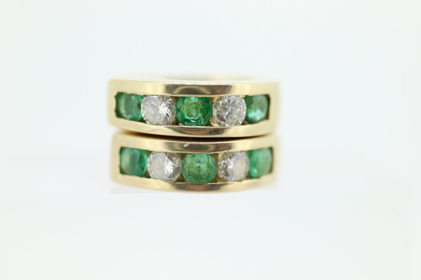 14k EMERALD and Diamond Hoop Earrings. 14k Emerald Diamond Channel Huggie Hinged Earrings st(115)