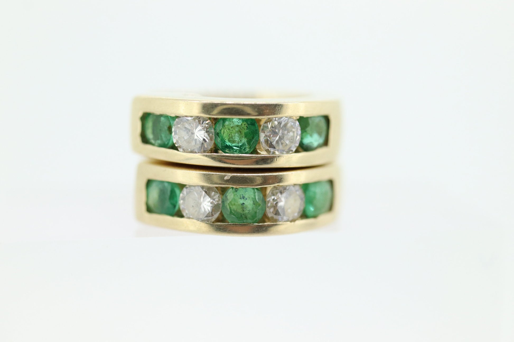 14k EMERALD and Diamond Hoop Earrings. 14k Emerald Diamond Channel Huggie Hinged Earrings st(115)