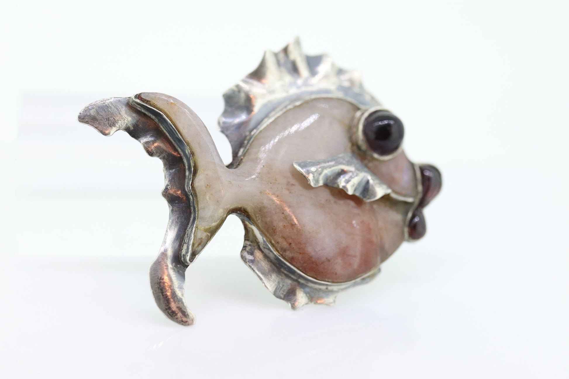 FISH sterling silver brooch. Vintage Large 925 Sterling Silver Fish Quartz Brooch pin. st(15)
