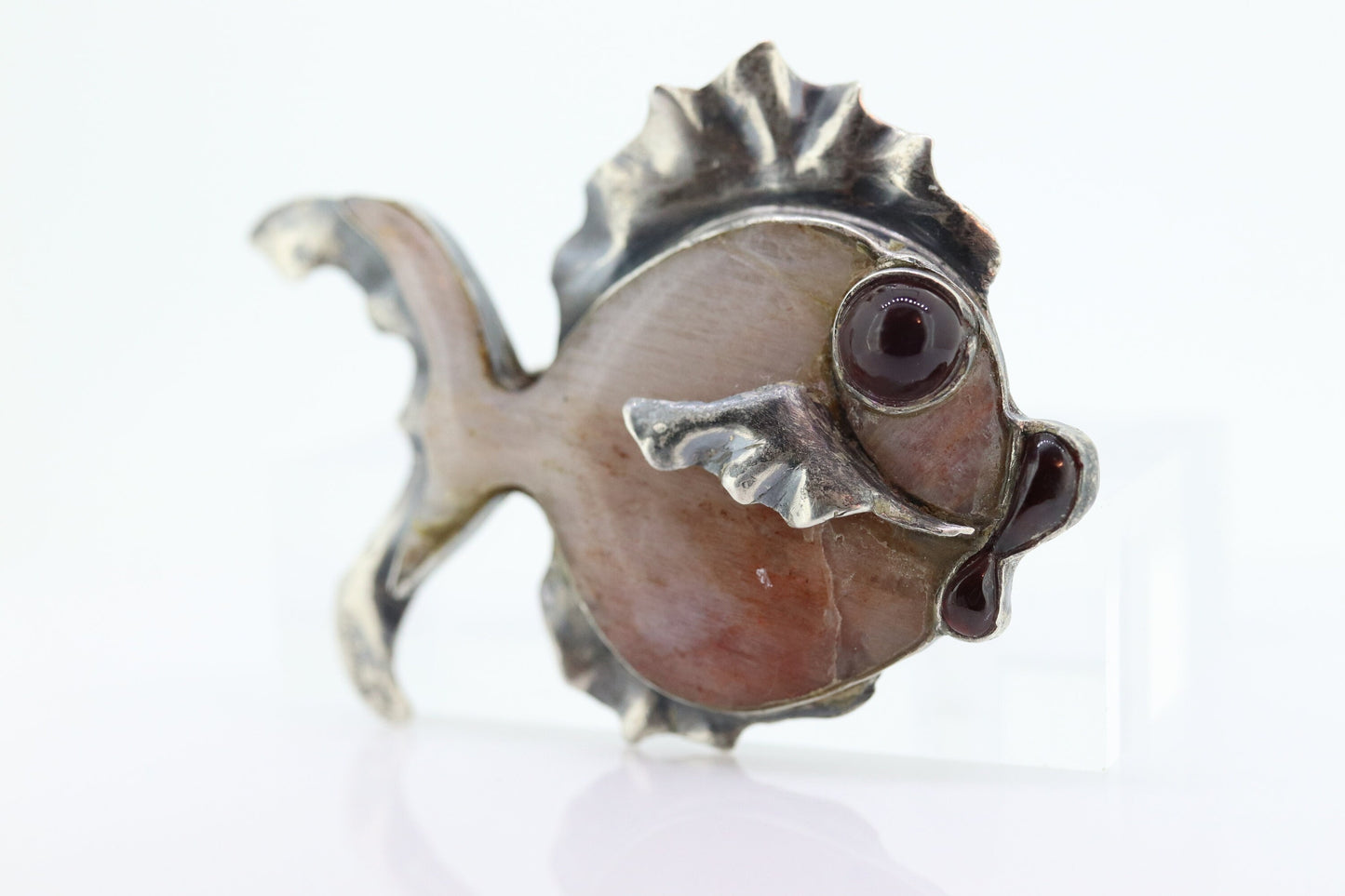 FISH sterling silver brooch. Vintage Large 925 Sterling Silver Fish Quartz Brooch pin. st(15)