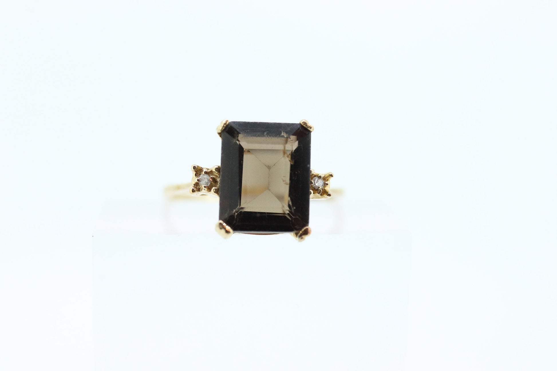 10k Smoky Quartz Large Emerald ring. Large Rectangle Smokey Quartz Cocktail ring st(50)