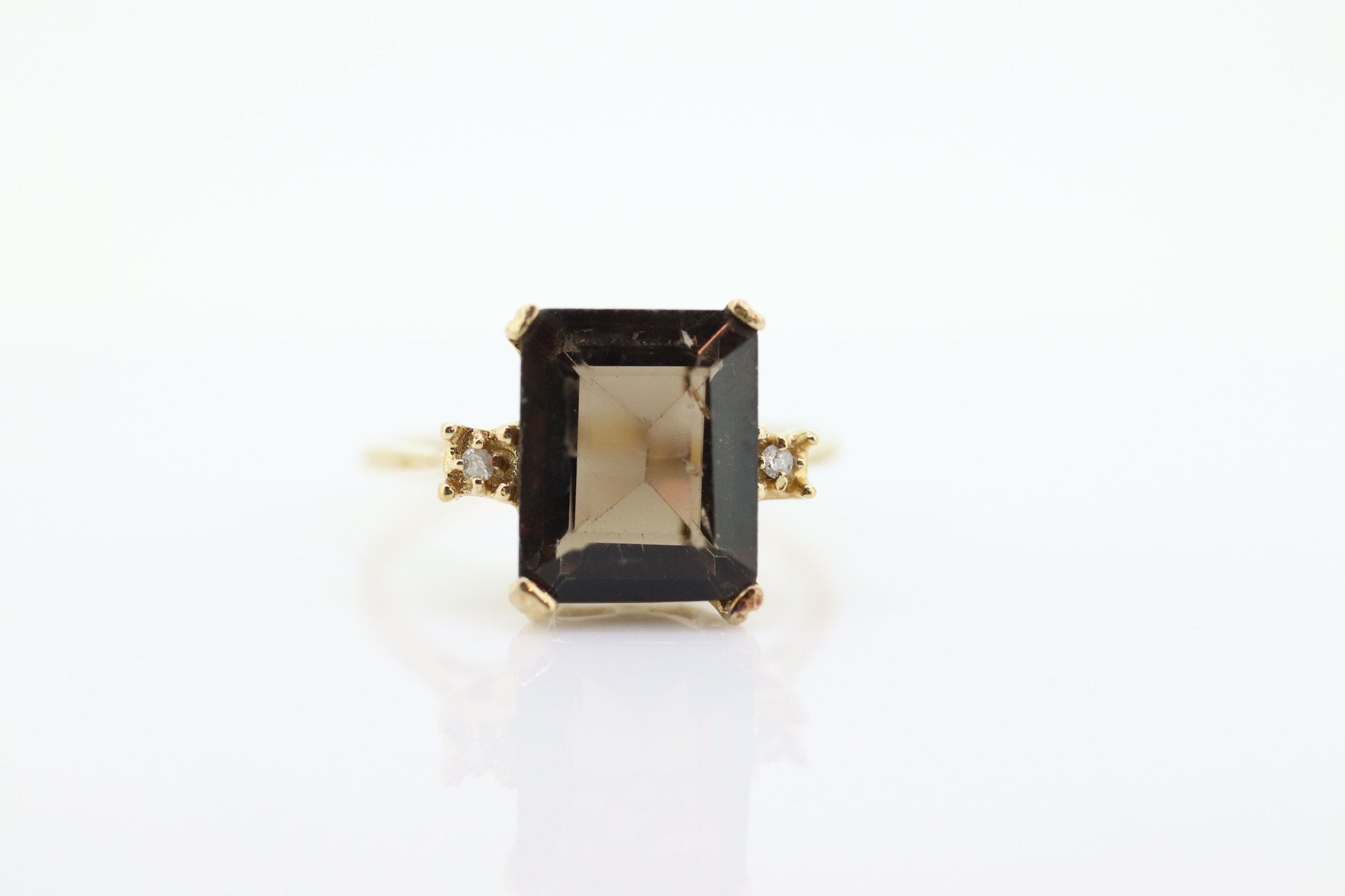 10k Smoky Quartz Large Emerald ring. Large Rectangle Smokey Quartz Cocktail ring st(50)
