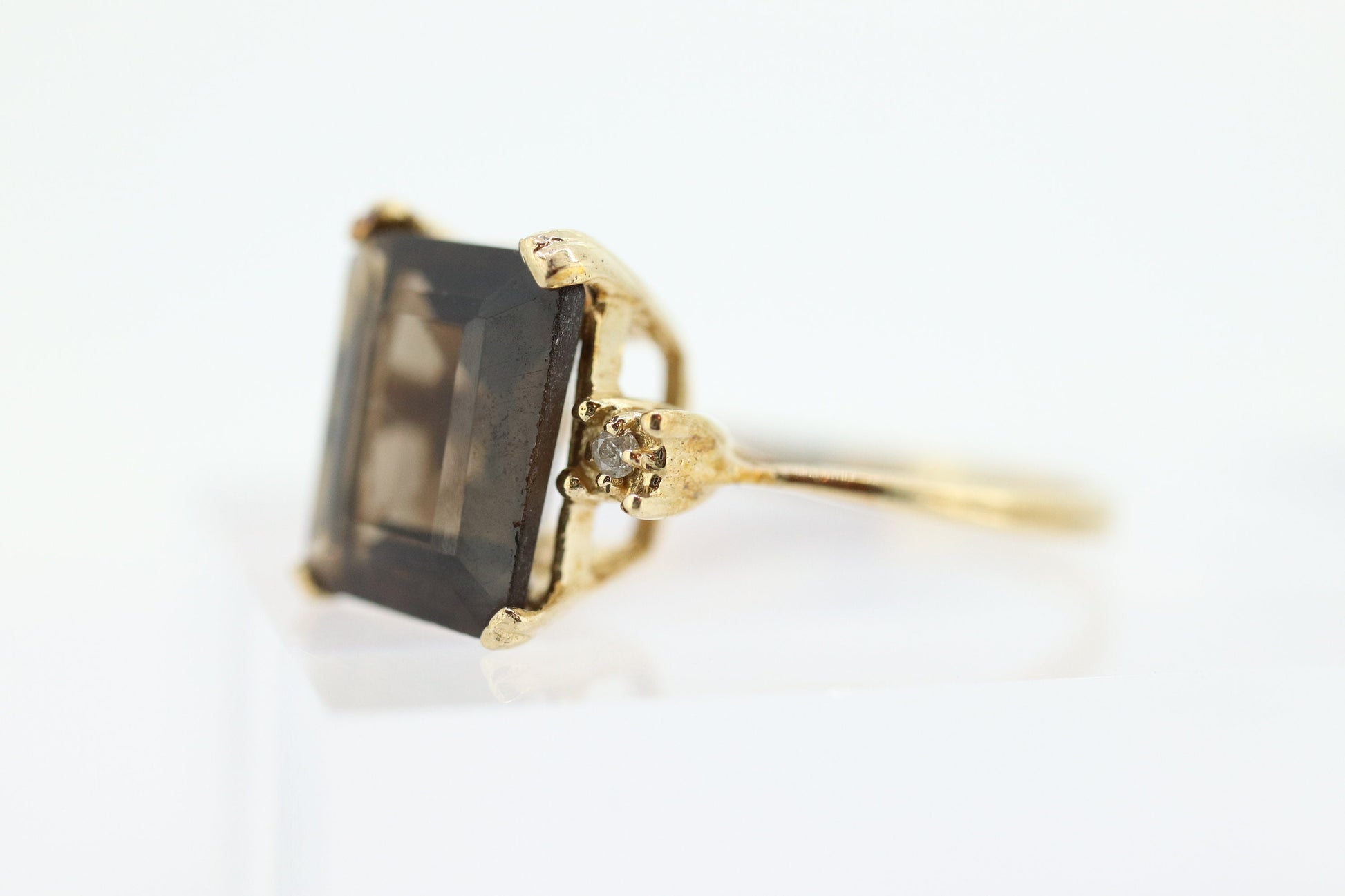 10k Smoky Quartz Large Emerald ring. Large Rectangle Smokey Quartz Cocktail ring st(50)