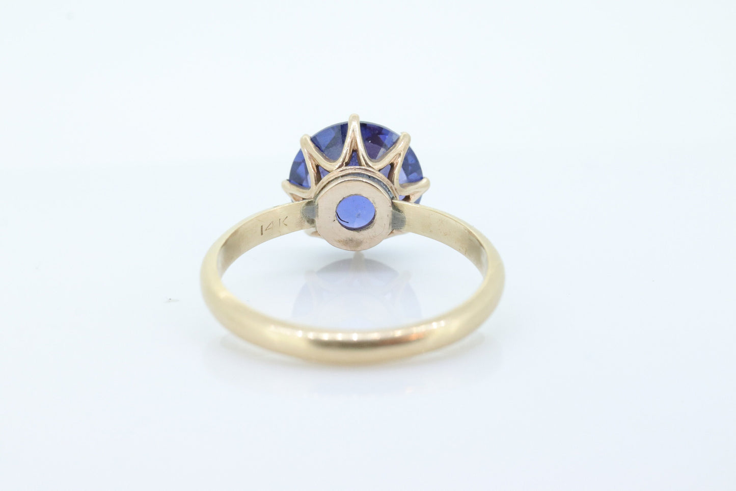14k Iolite Art Deco ring. Princess crown Setting Round Iolite 1940s. Statement band. 14k White Gold Iolite. st(37)