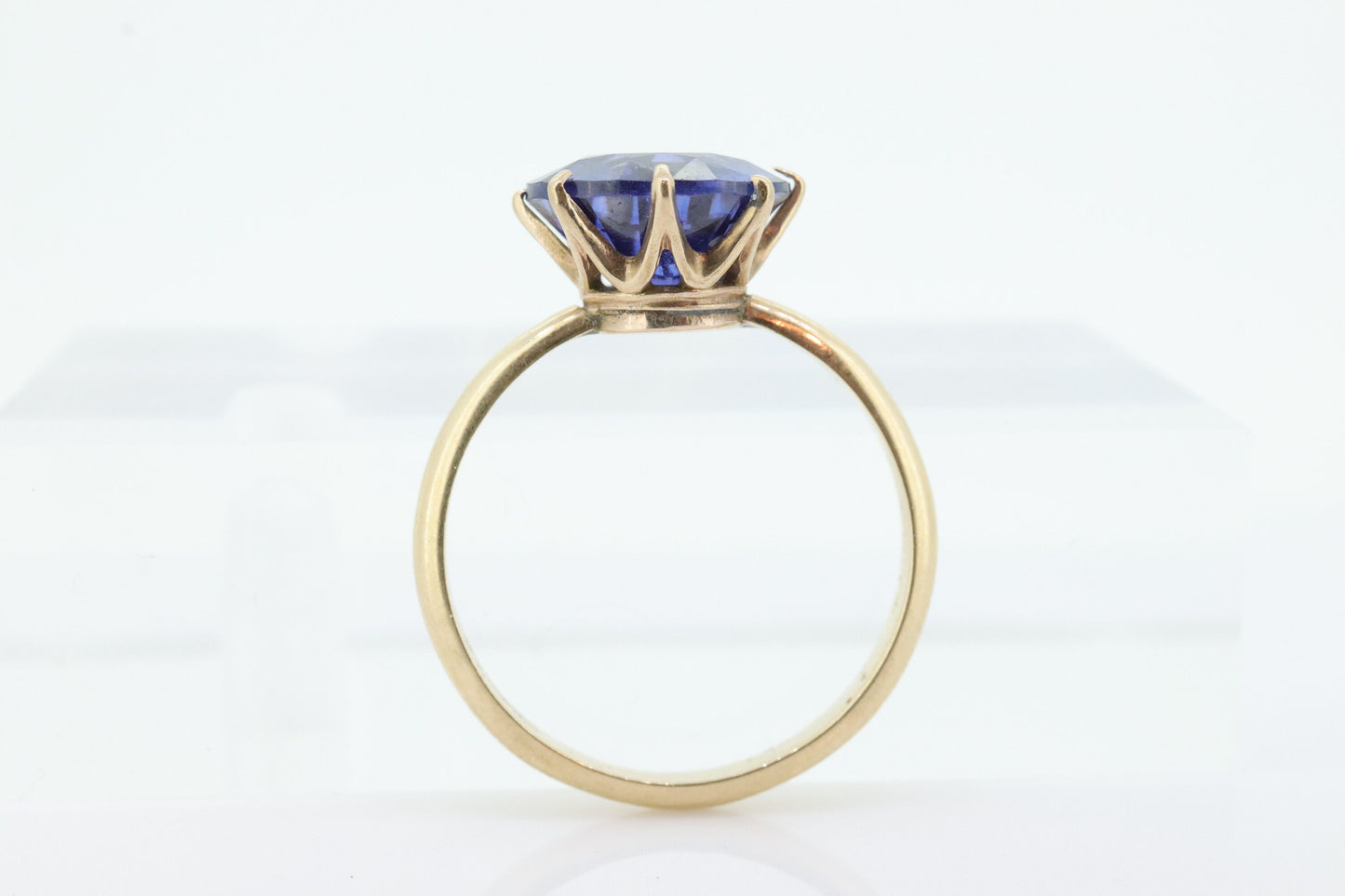 14k Iolite Art Deco ring. Princess crown Setting Round Iolite 1940s. Statement band. 14k White Gold Iolite. st(37)
