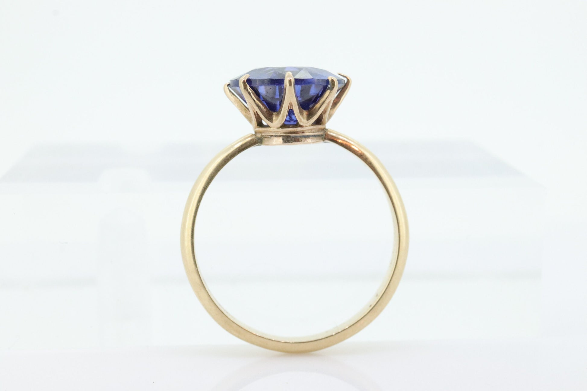 14k Iolite Art Deco ring. Princess crown Setting Round Iolite  1940s. Statement band. 14k White Gold Iolite. st(37)