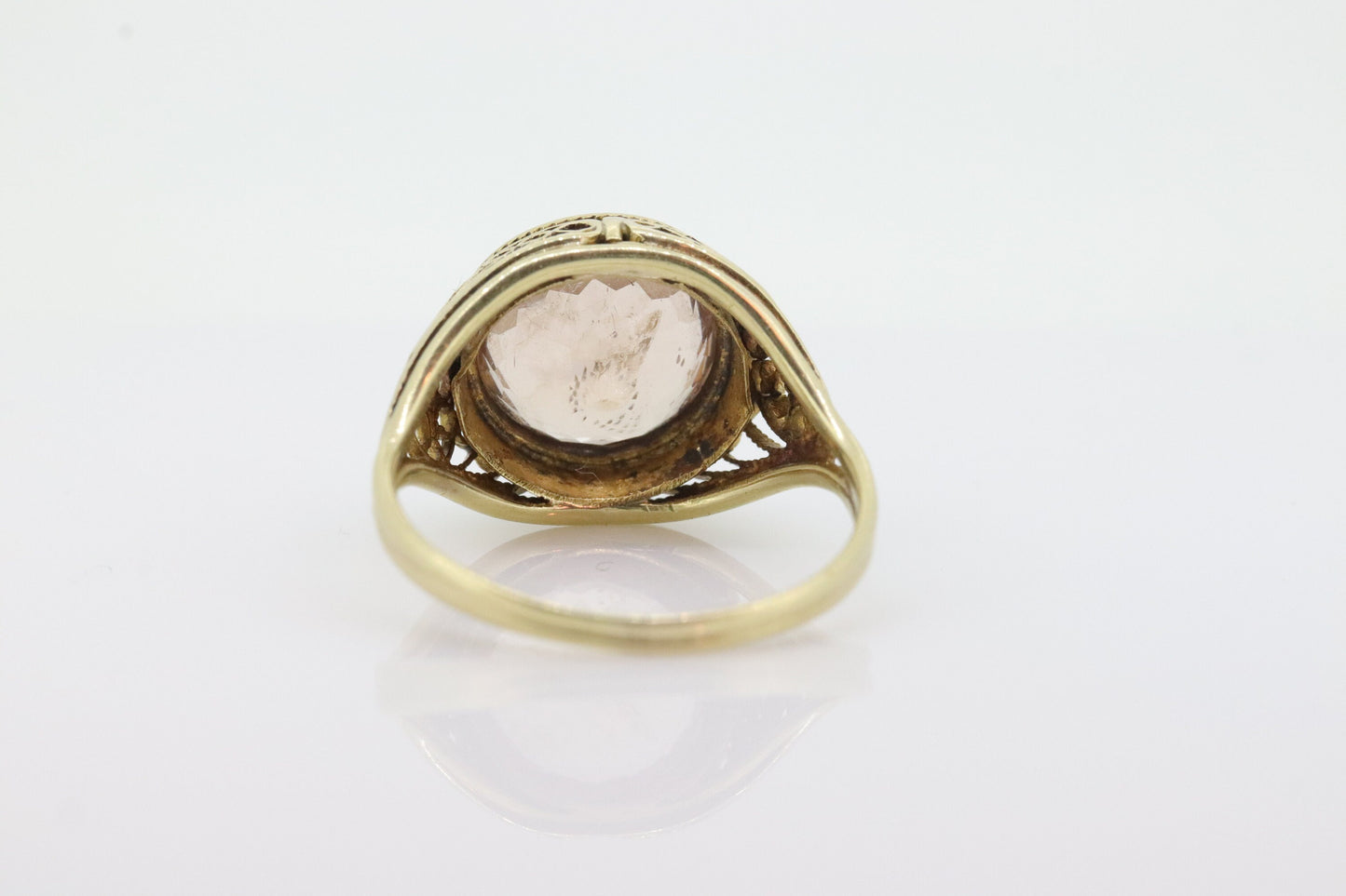 Antique 14k Gold Art Deco Morganite ring. Natural Morganite bezel set filigree ring. st(105)