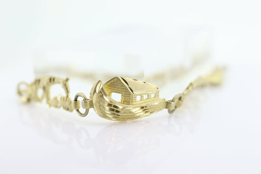 10k Noah Ark Bracelet. Noah Ark Bible Genesis Animals Flood Bracelet. Noah Ark Bracelet.