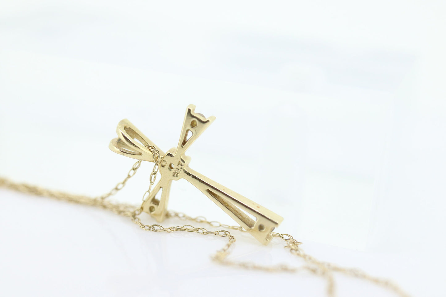 10k cross with diamonds pendant and rope chain necklace. Diamond tension Cross. 10k Yellow Gold.