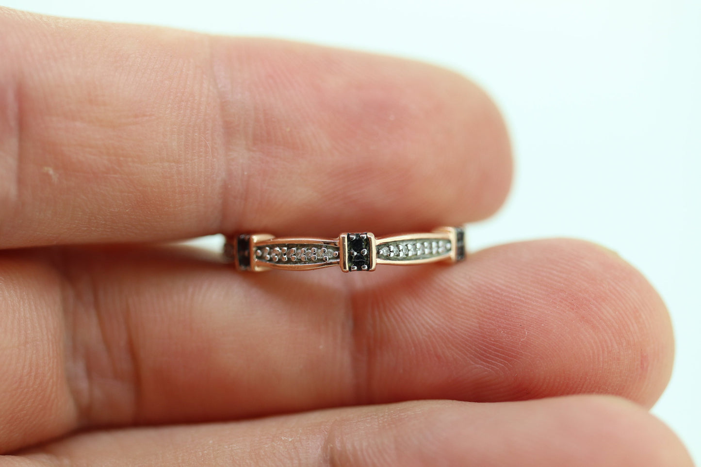 10k Rose Gold and Black Diamond eternity band. diamond band.