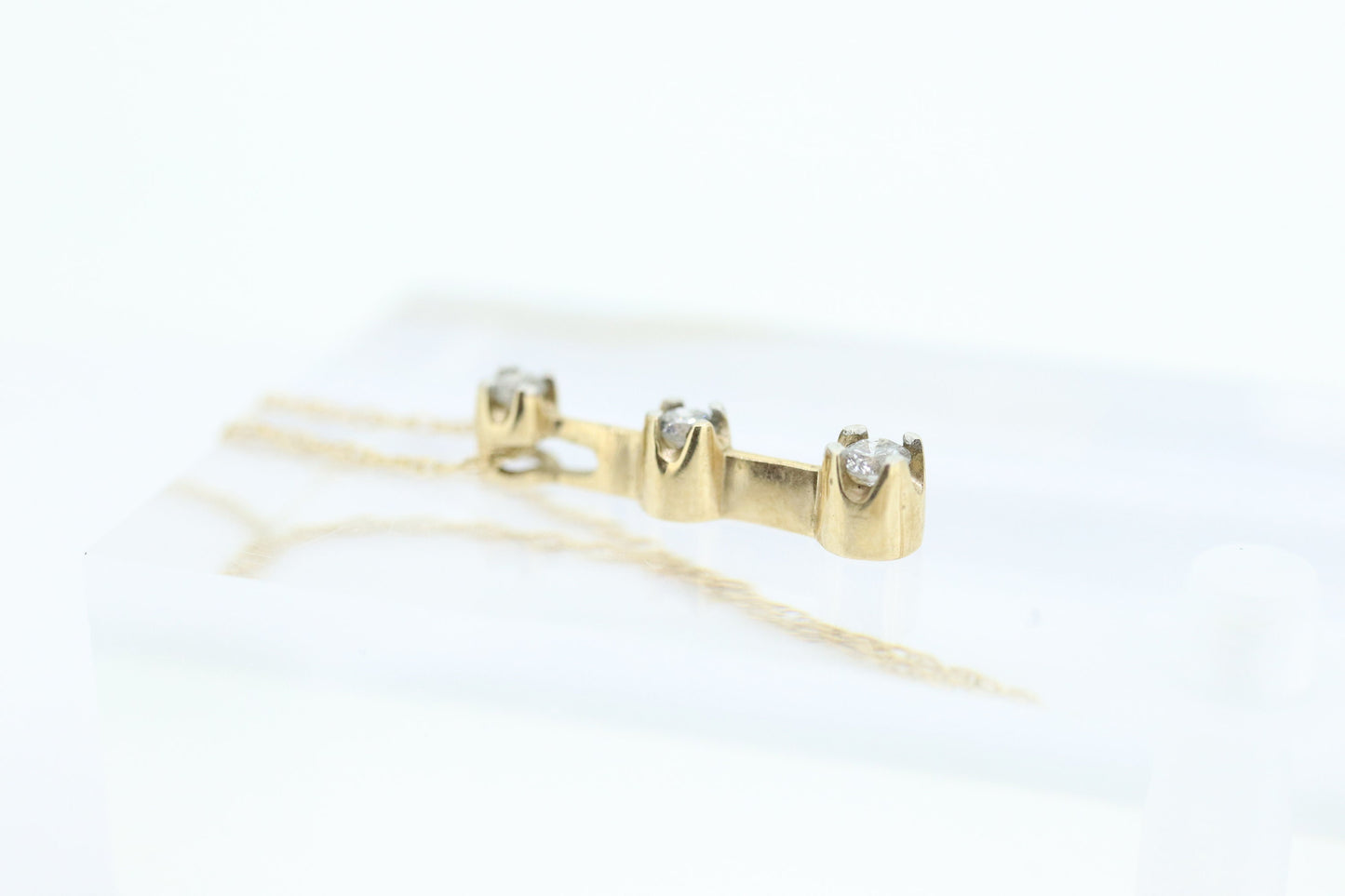 10k Diamond Pendant and Necklace. Three diamond pendant. Journey Past Present Future