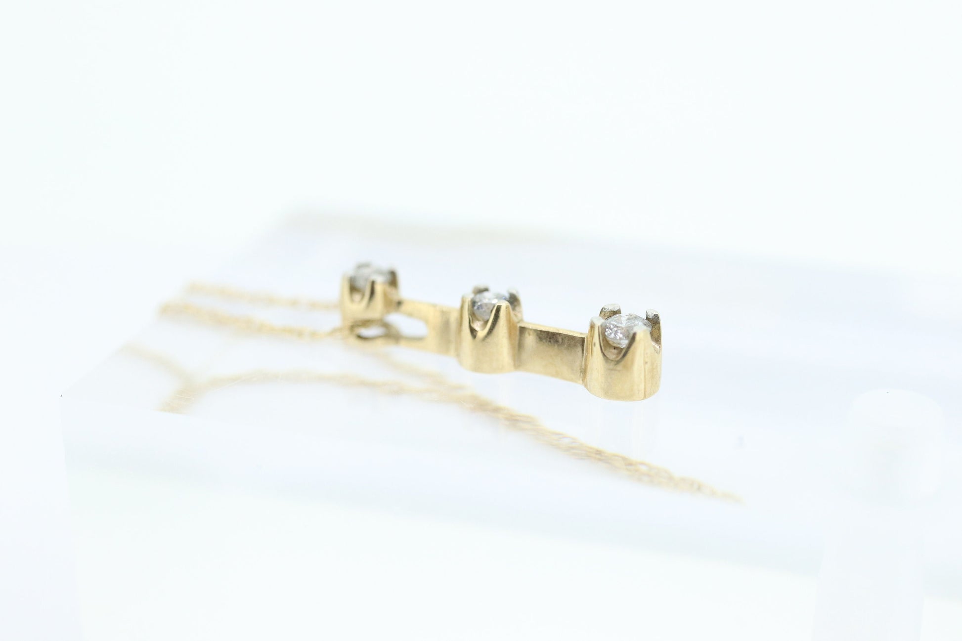 10k Diamond Pendant and Necklace. Three diamond pendant. Journey Past Present Future