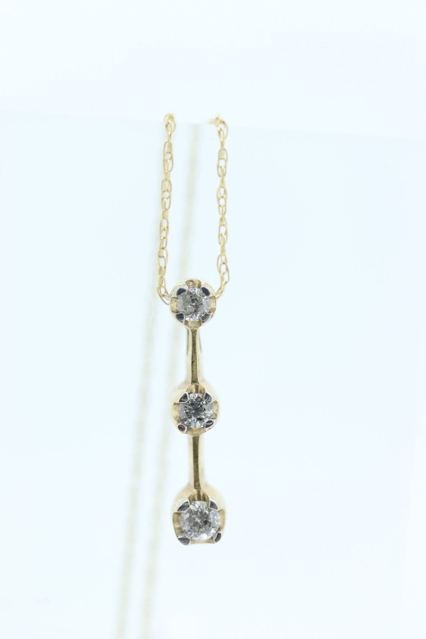 10k Diamond Pendant and Necklace. Three diamond pendant. Journey Past Present Future