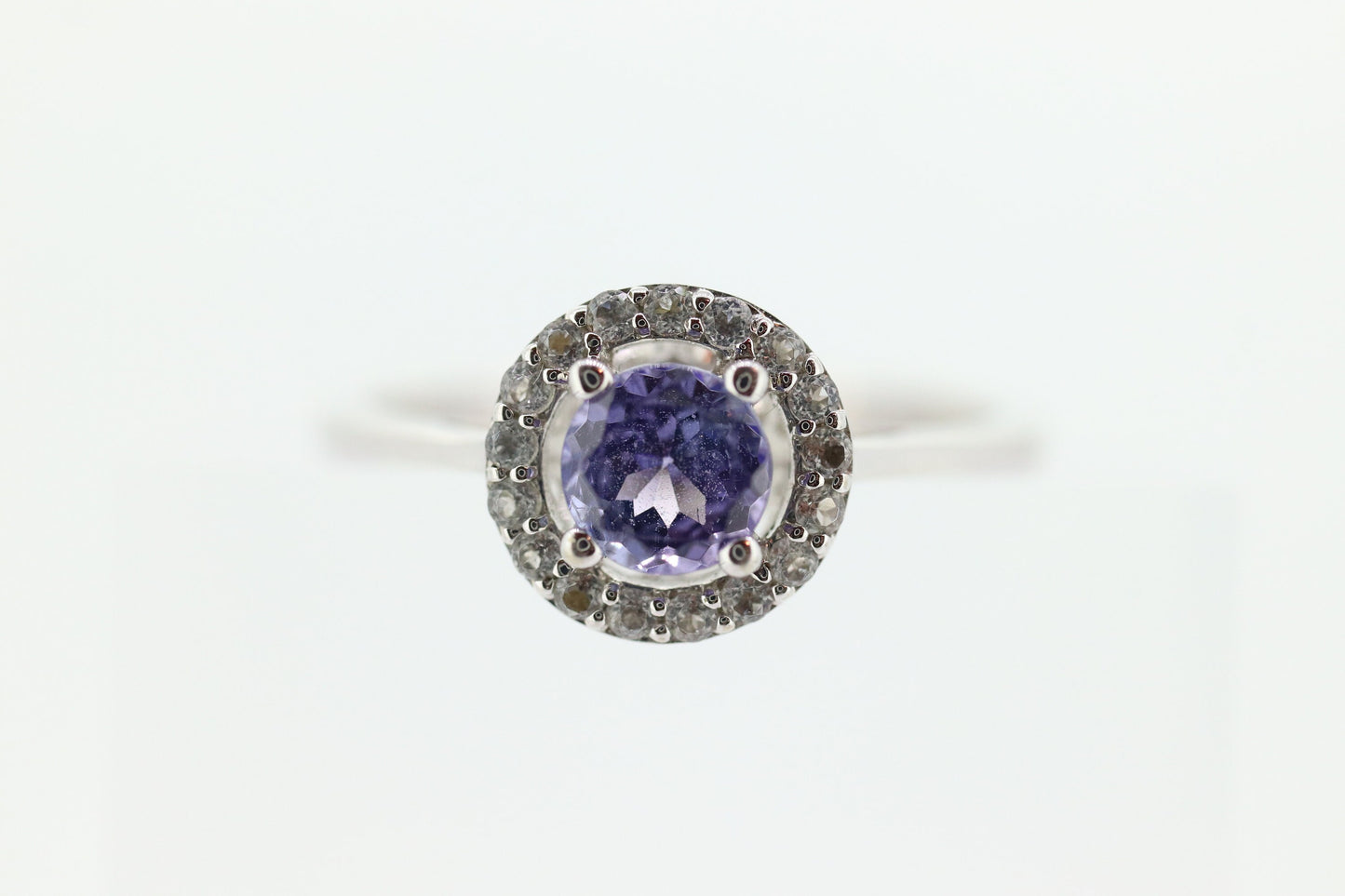 Tanzanite and White topaz (diamond) halo ring. 10k Purple Tanzanite solitaire. st(240)