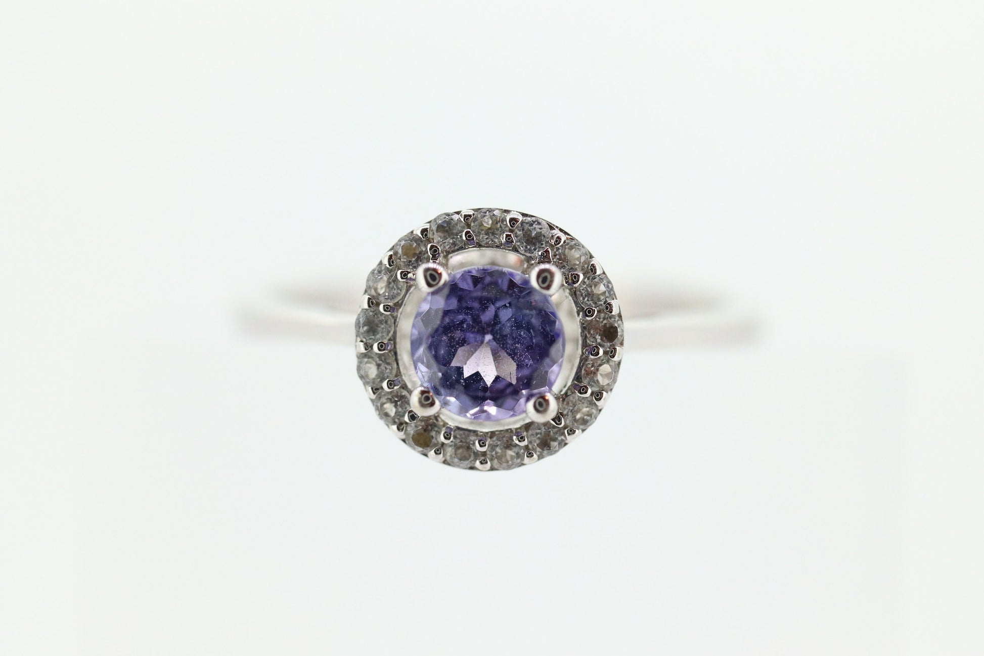 Tanzanite and White topaz (diamond) halo ring. 10k Purple Tanzanite solitaire. st(240)