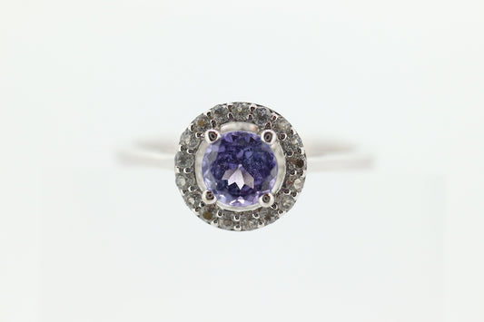 Tanzanite and White topaz (diamond) halo ring. 10k Purple Tanzanite solitaire. st(240)