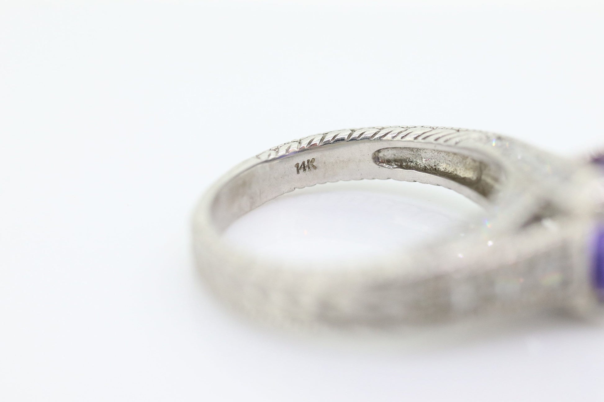 14k Purple Gem ring. 14k Engraved and CZ setting solitaire ring. st260