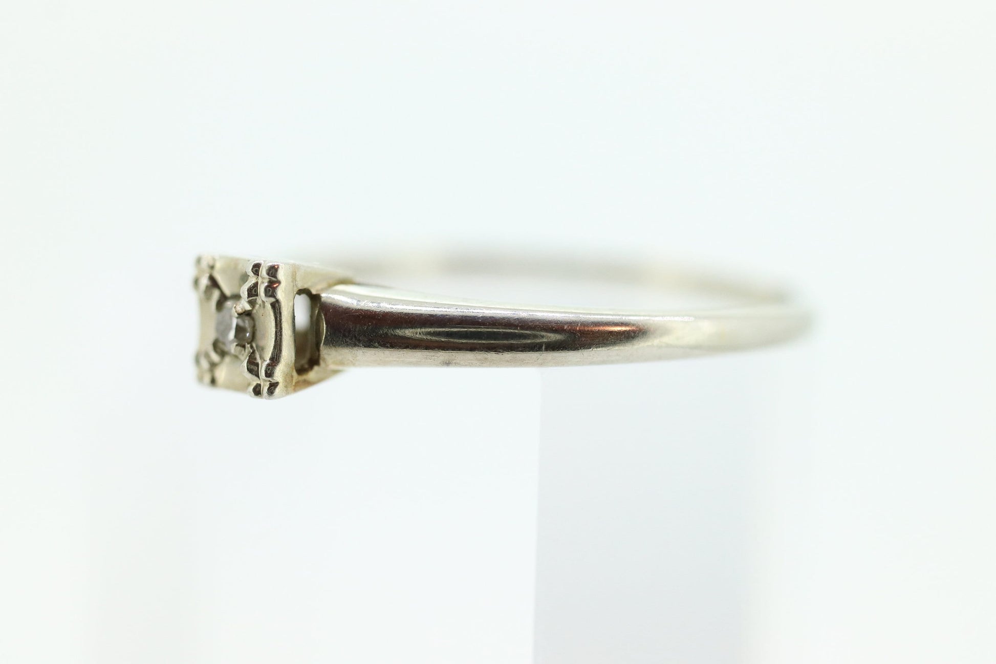 Art Deco Diamond Solitaire Ring. 18k  Gold square set diamond solitaire Ring. FREE RESIZE. st100