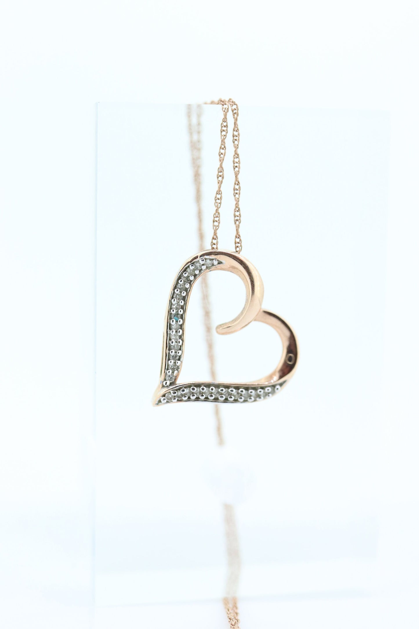 10K Rose Gold Open Heart Diamond pendant. 10k Rose gold pendant. 10k necklace st(46)