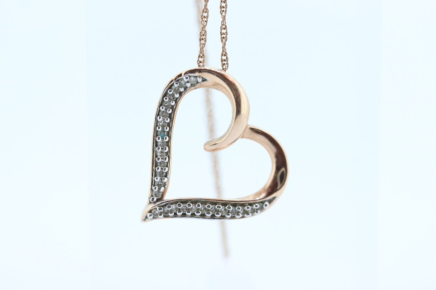 10K Rose Gold Open Heart Diamond pendant. 10k Rose gold pendant. 10k necklace st(46)