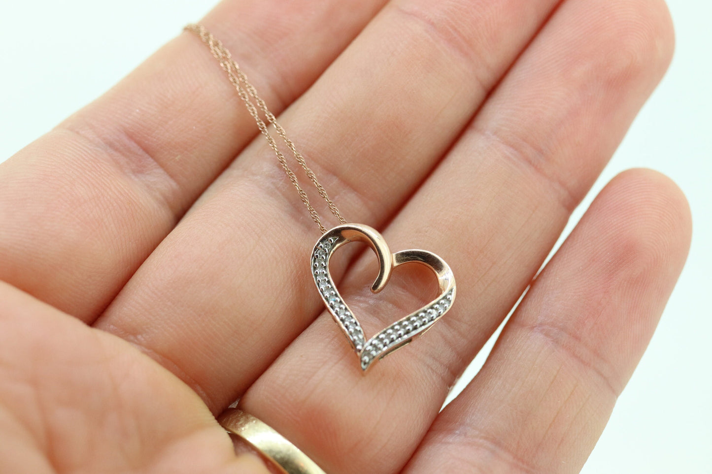10K Rose Gold Open Heart Diamond pendant. 10k Rose gold pendant. 10k necklace st(46)