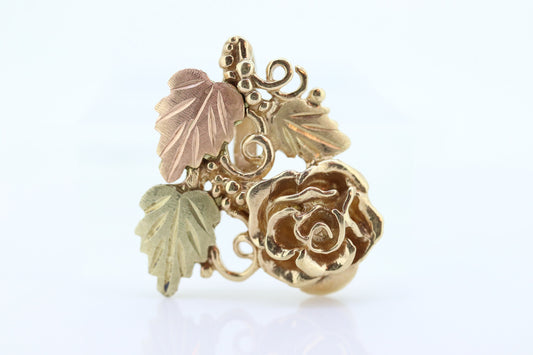 10k 12k Black Hills Gold Slide Pendant. Black Hills Gold ROSE Flower Vine Leaves Charm st(67/63)