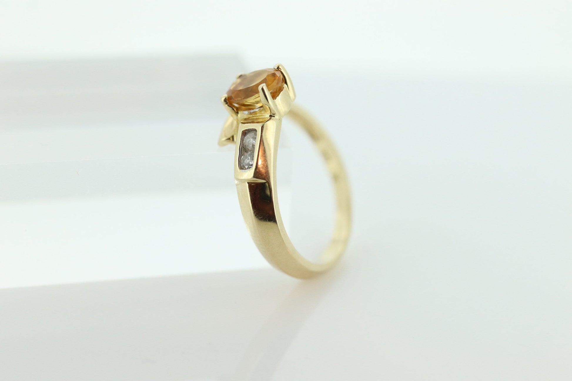 10k Citrine solitaire with Diamonds Ring. Citrine bypass statement ring. (st80/50)