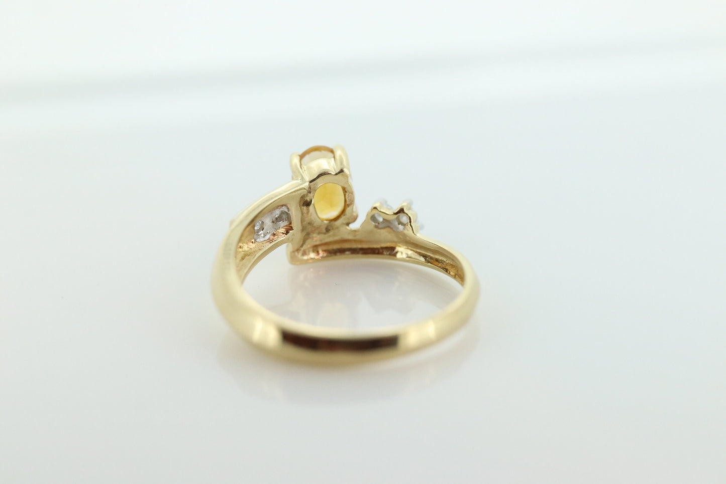 10k Citrine solitaire with Diamonds Ring. Citrine bypass statement ring. (st80/50)