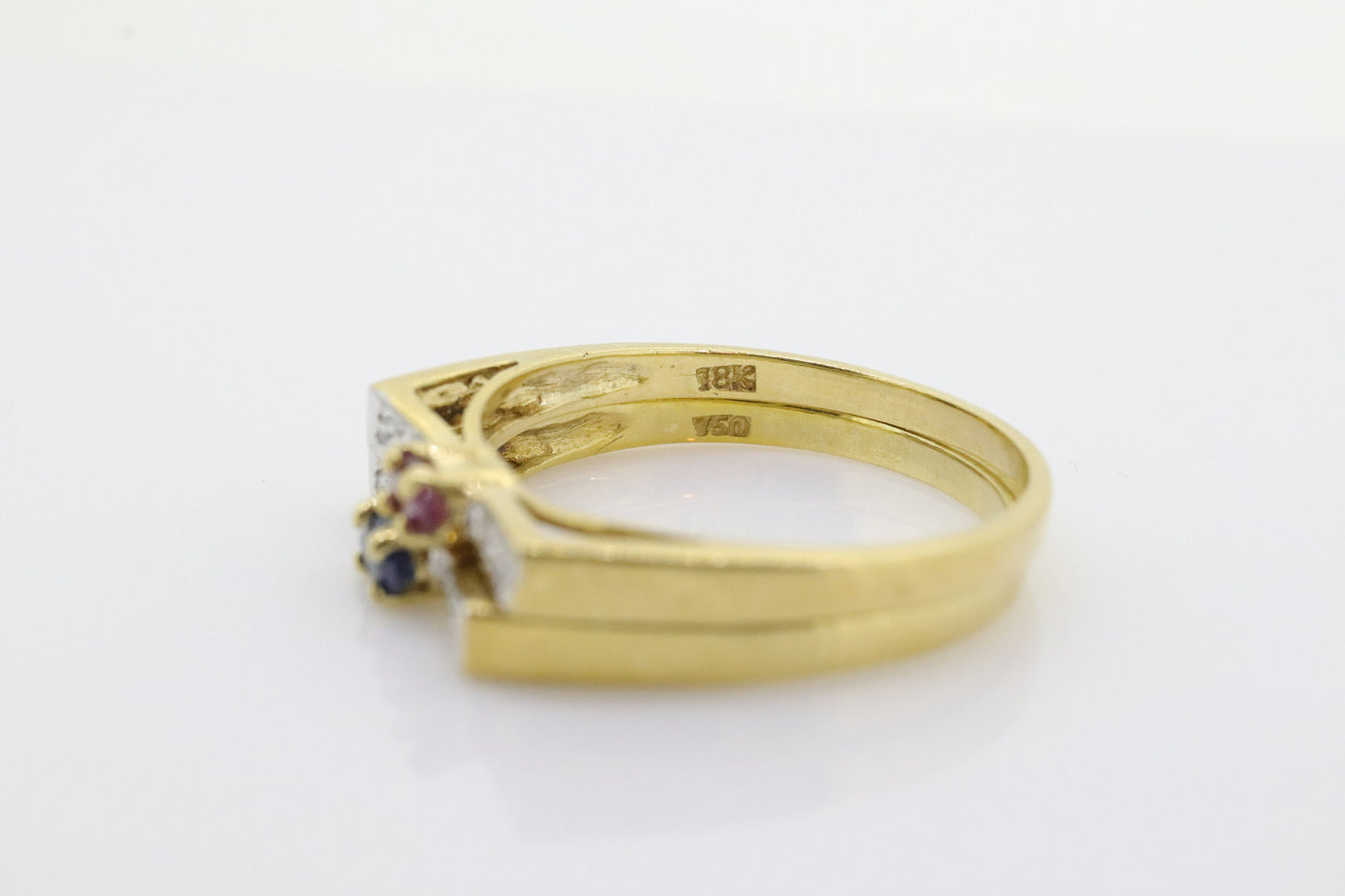 Vintage 18K Stacking rings. 18k Sapphire Ruby Marquise and diamond Thin band. Stacking Bands Rings. (st60)