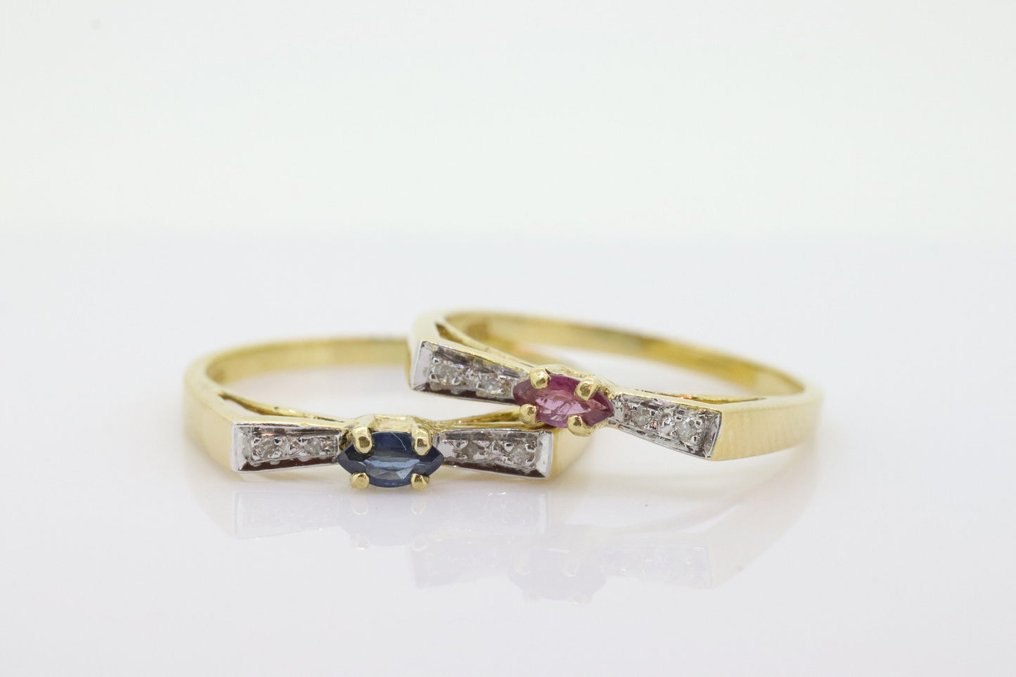 Vintage 18K Stacking rings. 18k Sapphire Ruby Marquise and diamond Thin band. Stacking Bands Rings. (st60)