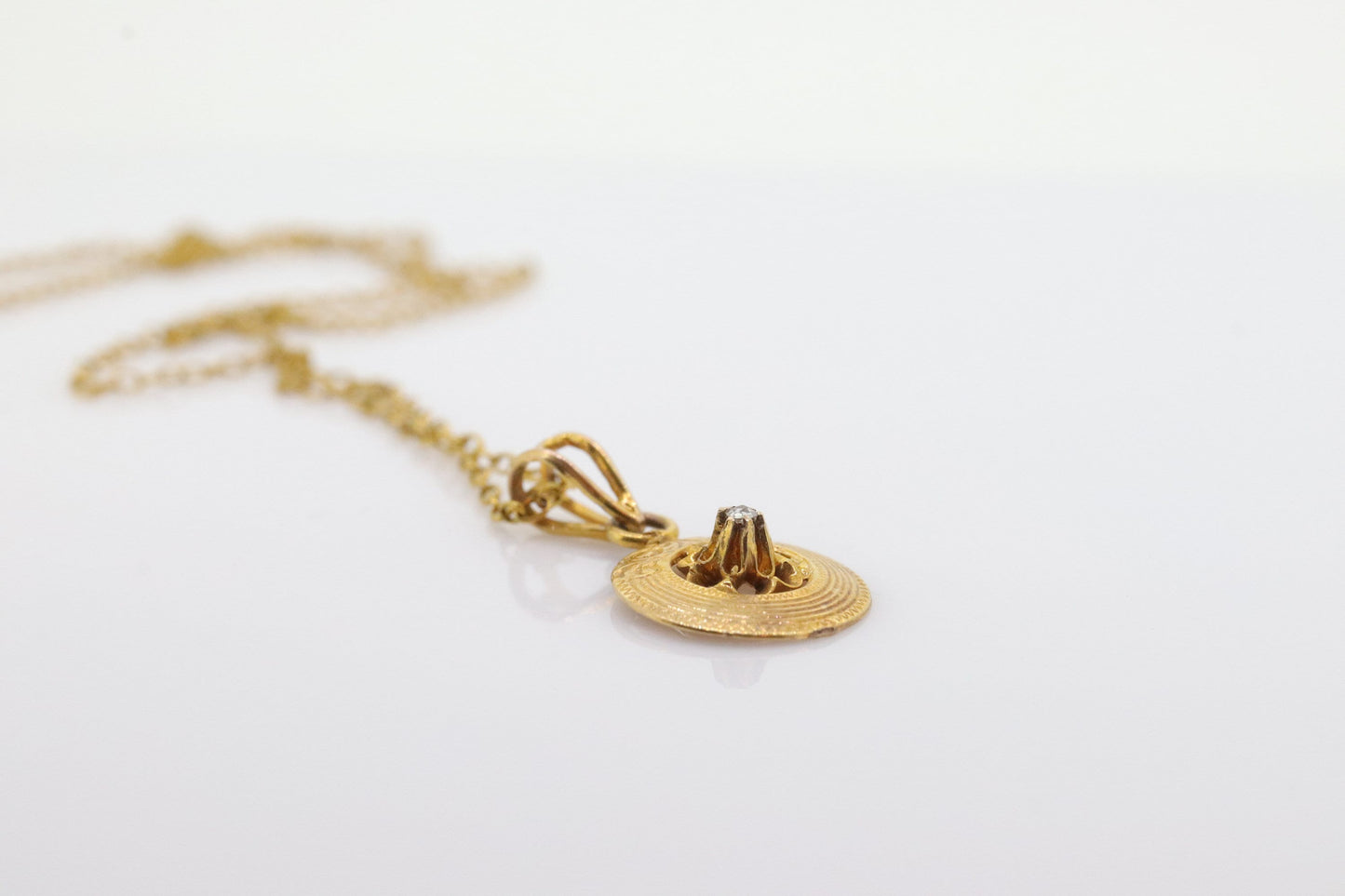 Antique Diamond pendant lavaliere. 10k Gold with a diamond set buttercup pendant for necklace. Art nouveau era (st70)