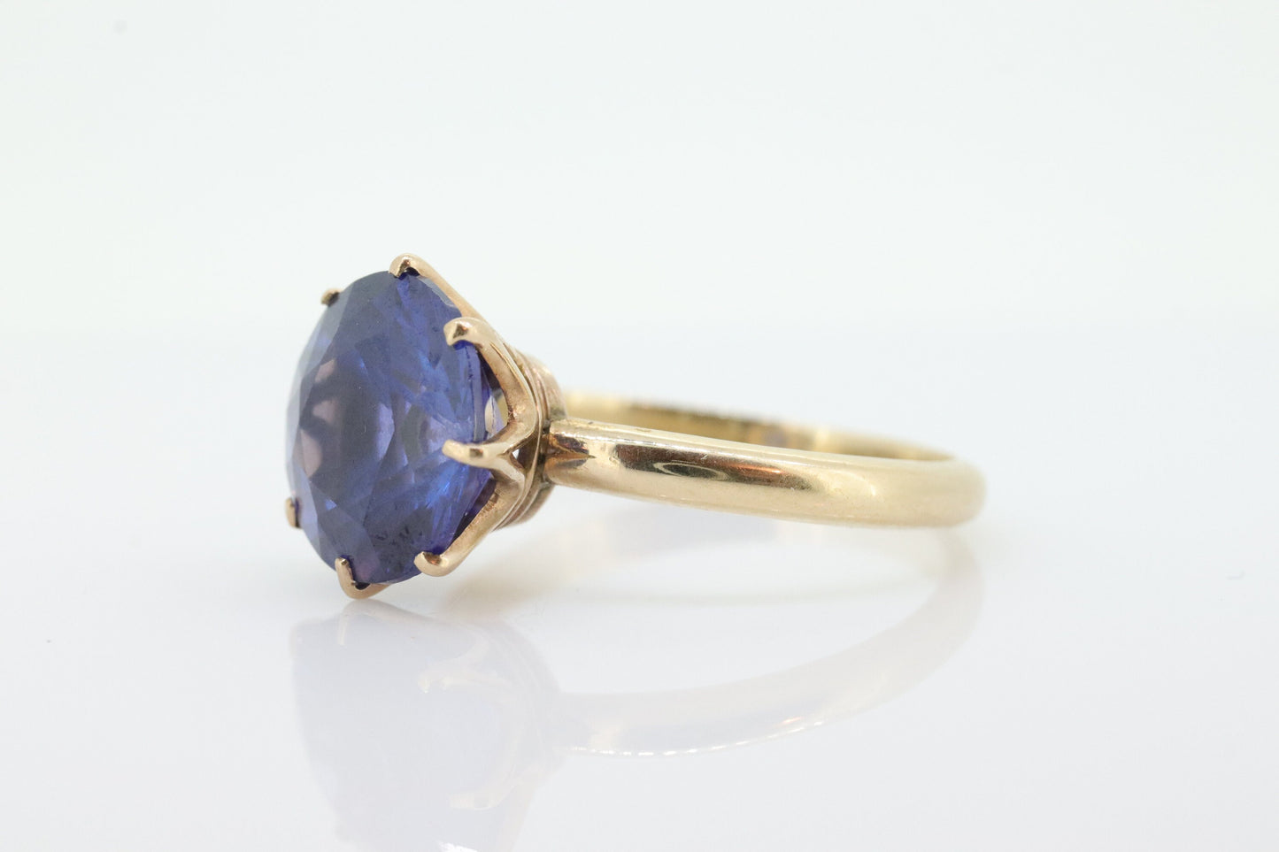 14k Iolite Art Deco ring. Princess crown Setting Round Iolite 1940s. Statement band. 14k White Gold Iolite. st(37)